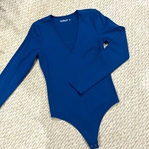 Blue v-neck bodysuit